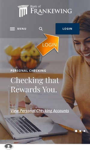 Online Banking Sign up directions pointing to Login button