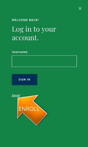 Online Banking Sign up directions pointing to Enroll link in Online Banking modal